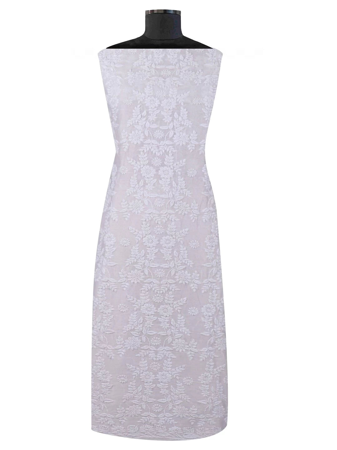 Ada Hand Embroidered White Chanderi Lucknowi Chikankari Unstitched Kurta Dupatta Set 01A137207