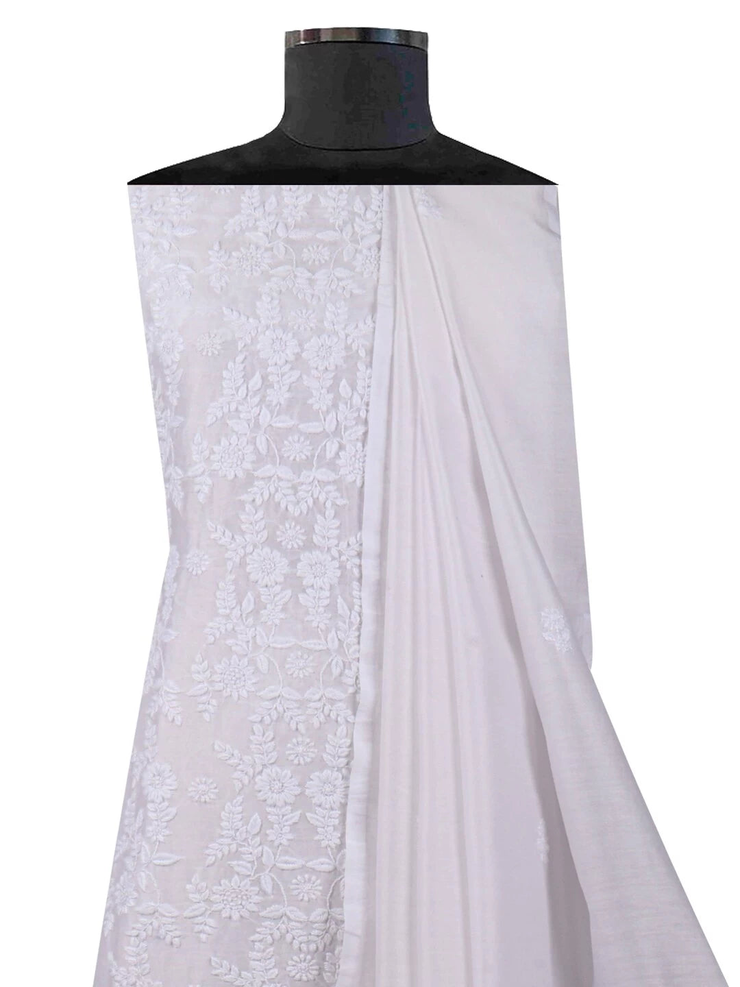 Ada Hand Embroidered White Chanderi Lucknowi Chikankari Unstitched Kurta Dupatta Set 01A137207