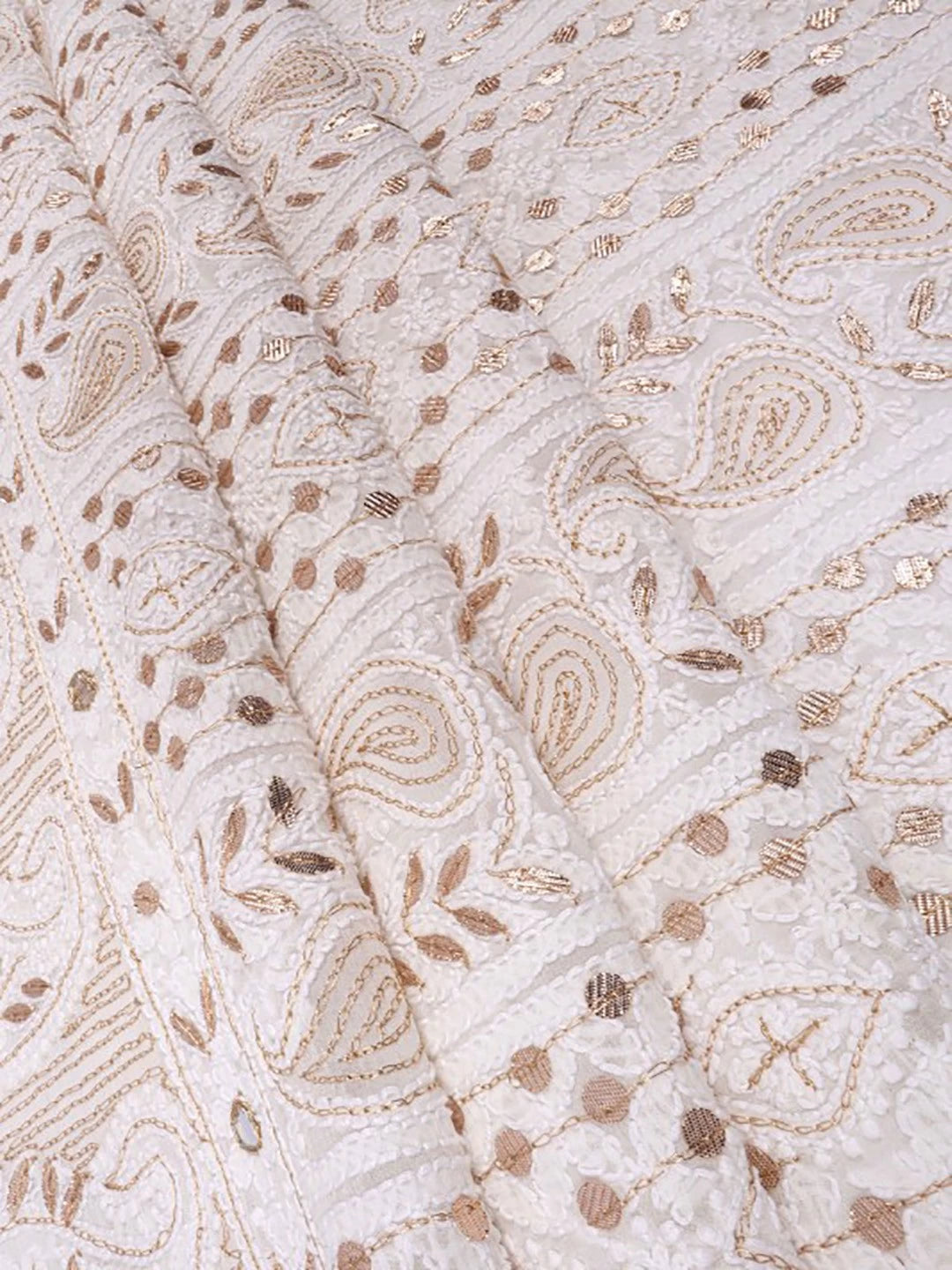 Ada Hand Embroidered White Georgette Lucknowi Chikankari Unstitched Kurta Dupatta Set With Gota Patti Work A613192