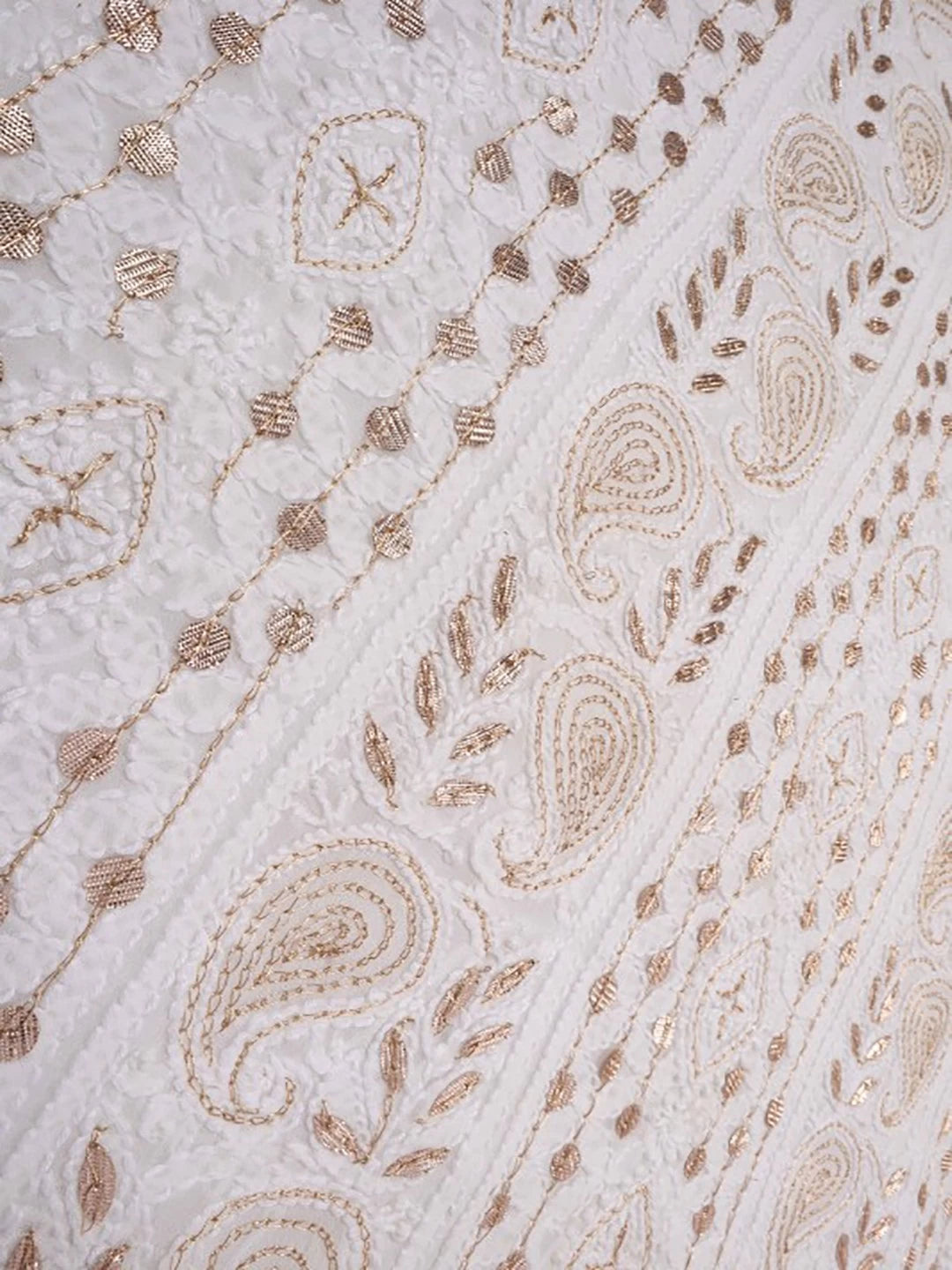 Ada Hand Embroidered White Georgette Lucknowi Chikankari Unstitched Kurta Dupatta Set With Gota Patti Work A613192