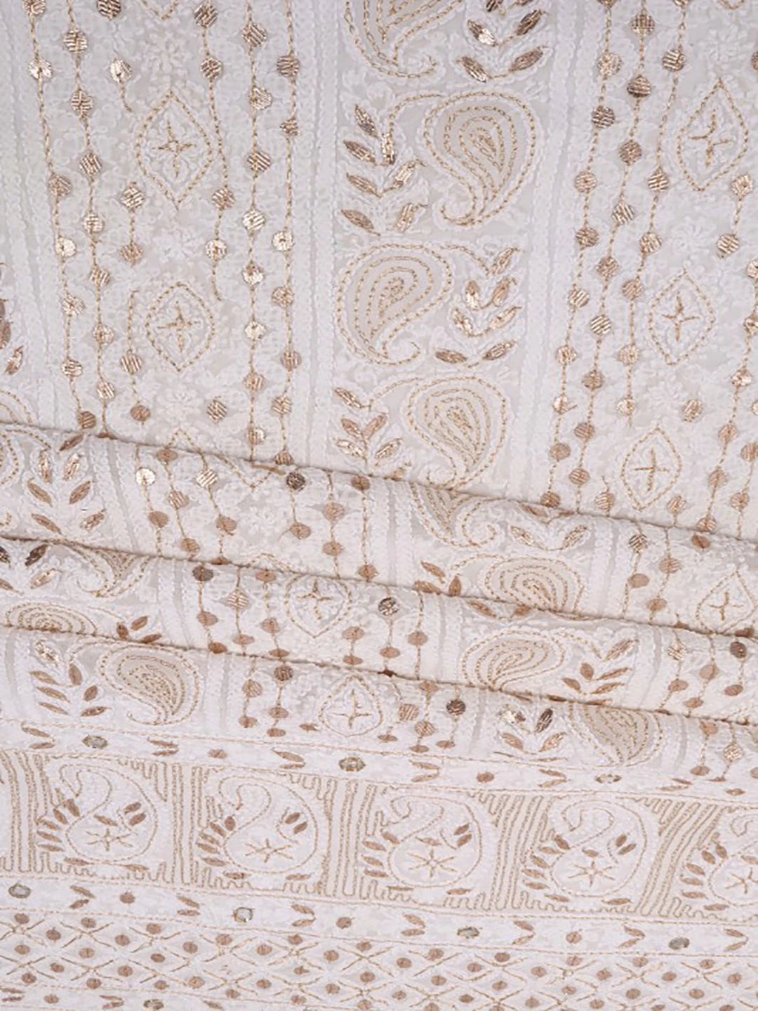 Ada Hand Embroidered White Georgette Lucknowi Chikankari Unstitched Kurta Dupatta Set With Gota Patti Work A613192