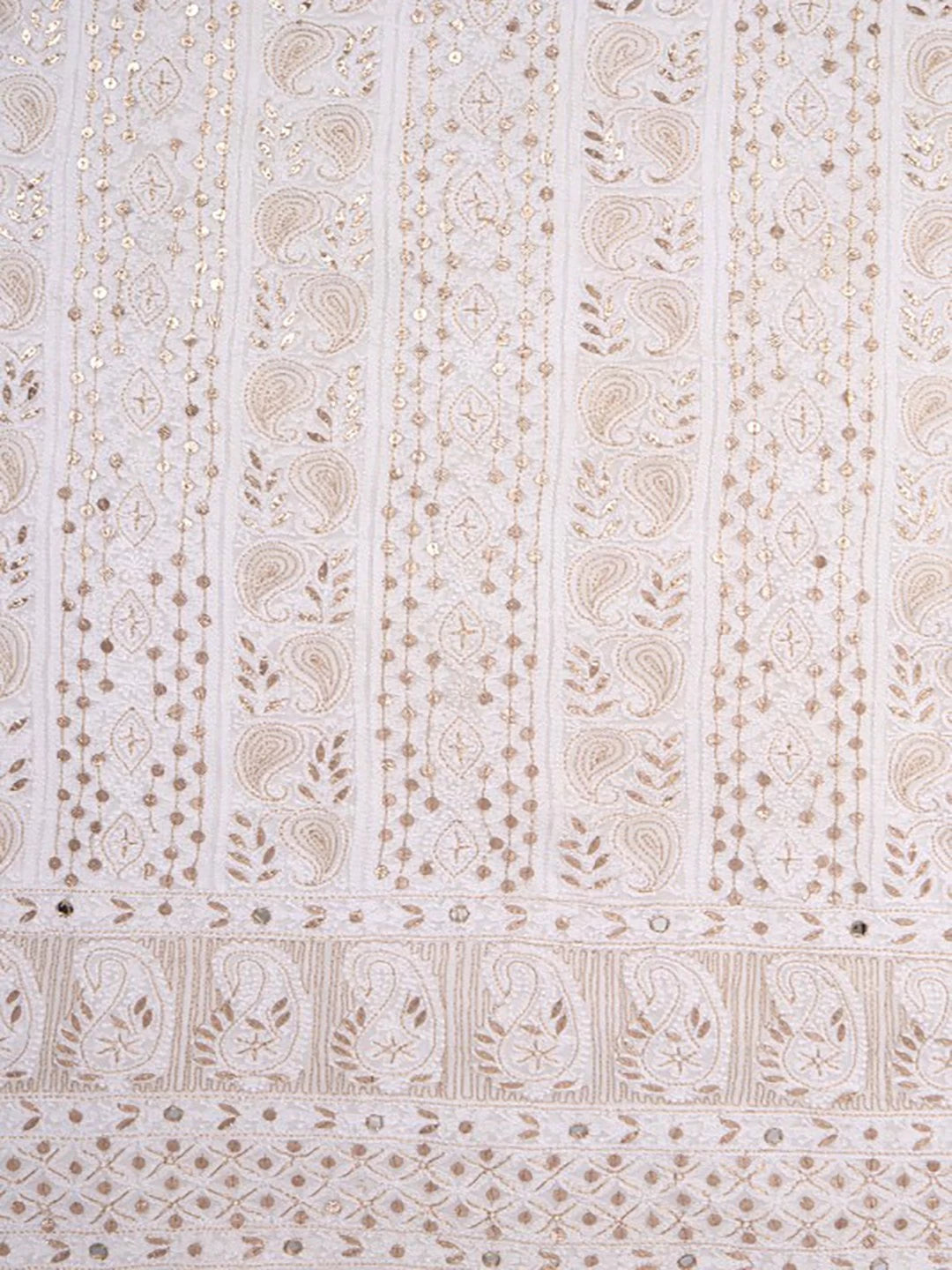 Ada Hand Embroidered White Georgette Lucknowi Chikankari Unstitched Kurta Dupatta Set With Gota Patti Work A613192