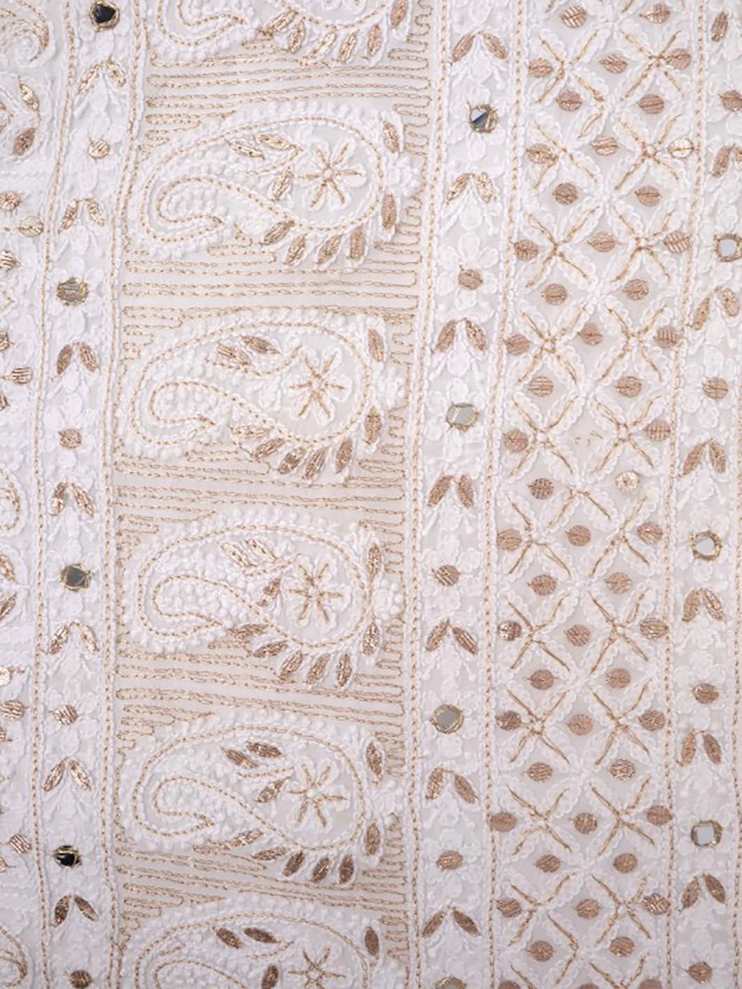 Ada Hand Embroidered White Georgette Lucknowi Chikankari Unstitched Kurta Dupatta Set With Gota Patti Work A613192