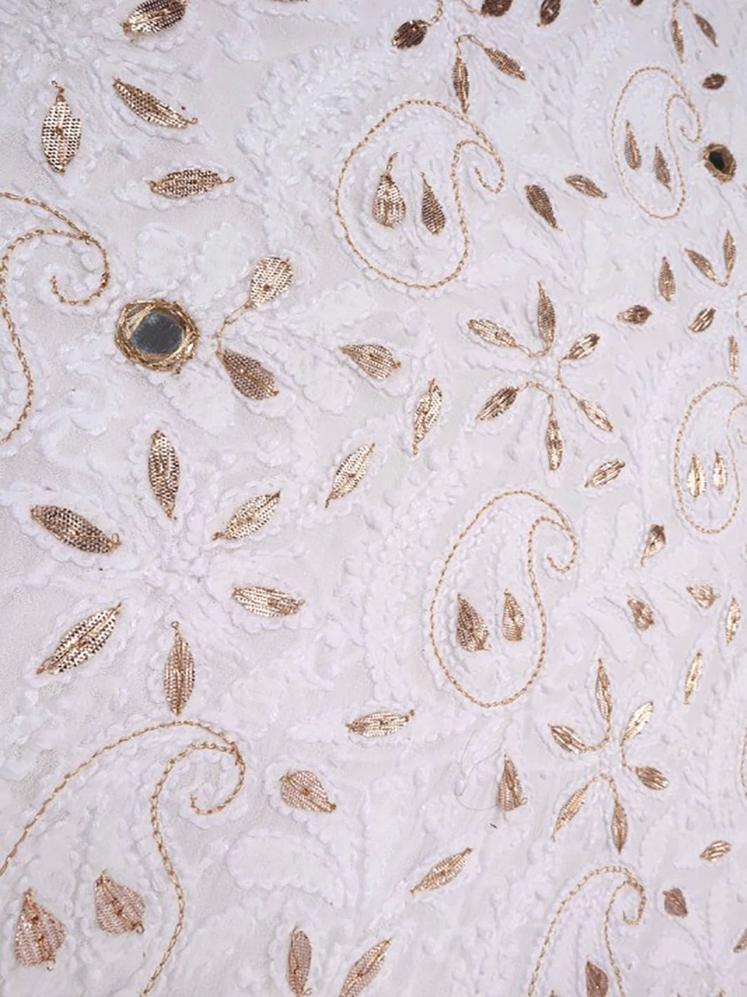 Ada Hand Embroidered White Georgette Lucknowi Chikankari Unstitched Kurta Dupatta Set With Gota Patti Work A618524
