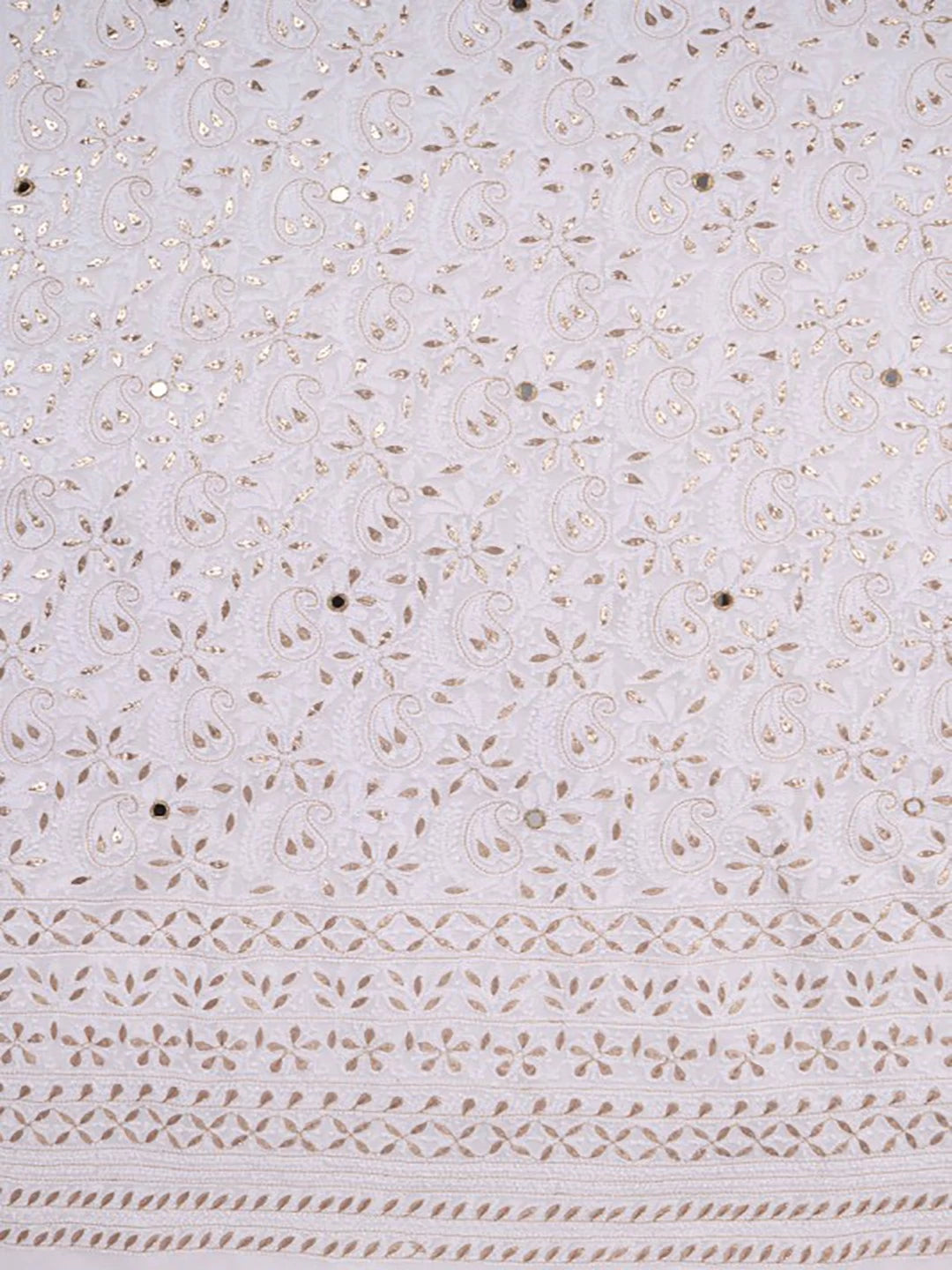Ada Hand Embroidered White Georgette Lucknowi Chikankari Unstitched Kurta Dupatta Set With Gota Patti Work A618524
