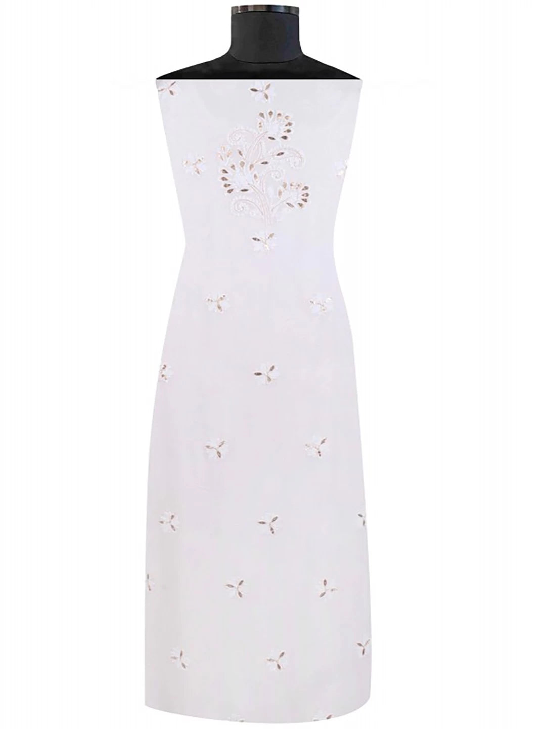 Ada Hand Embroidered White Georgette Lucknowi Chikankari Unstitched Kurta Dupatta Set With Gota Patti Work A618524