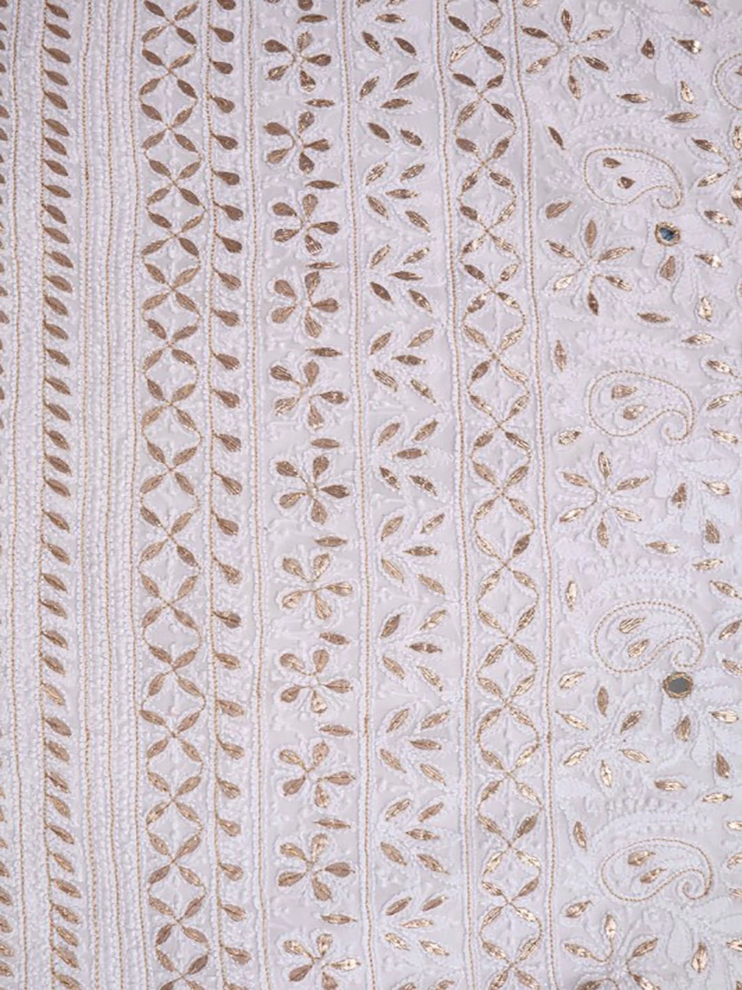 Ada Hand Embroidered White Georgette Lucknowi Chikankari Unstitched Kurta Dupatta Set With Gota Patti Work A618524
