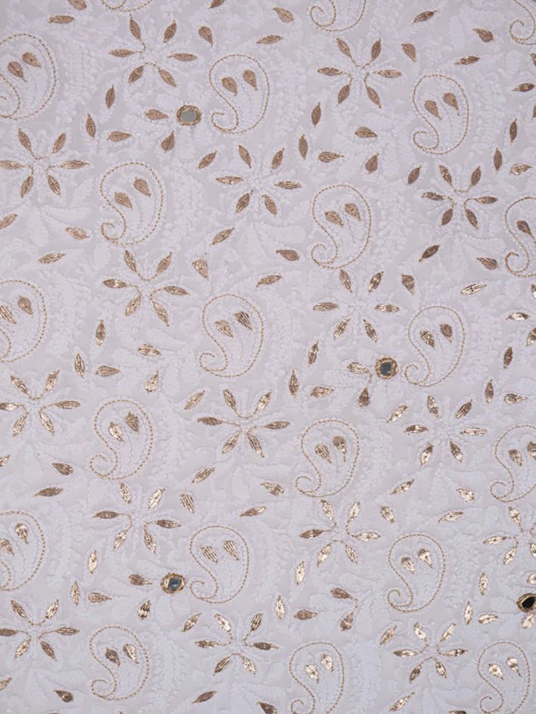 Ada Hand Embroidered White Georgette Lucknowi Chikankari Unstitched Kurta Dupatta Set With Gota Patti Work A618524