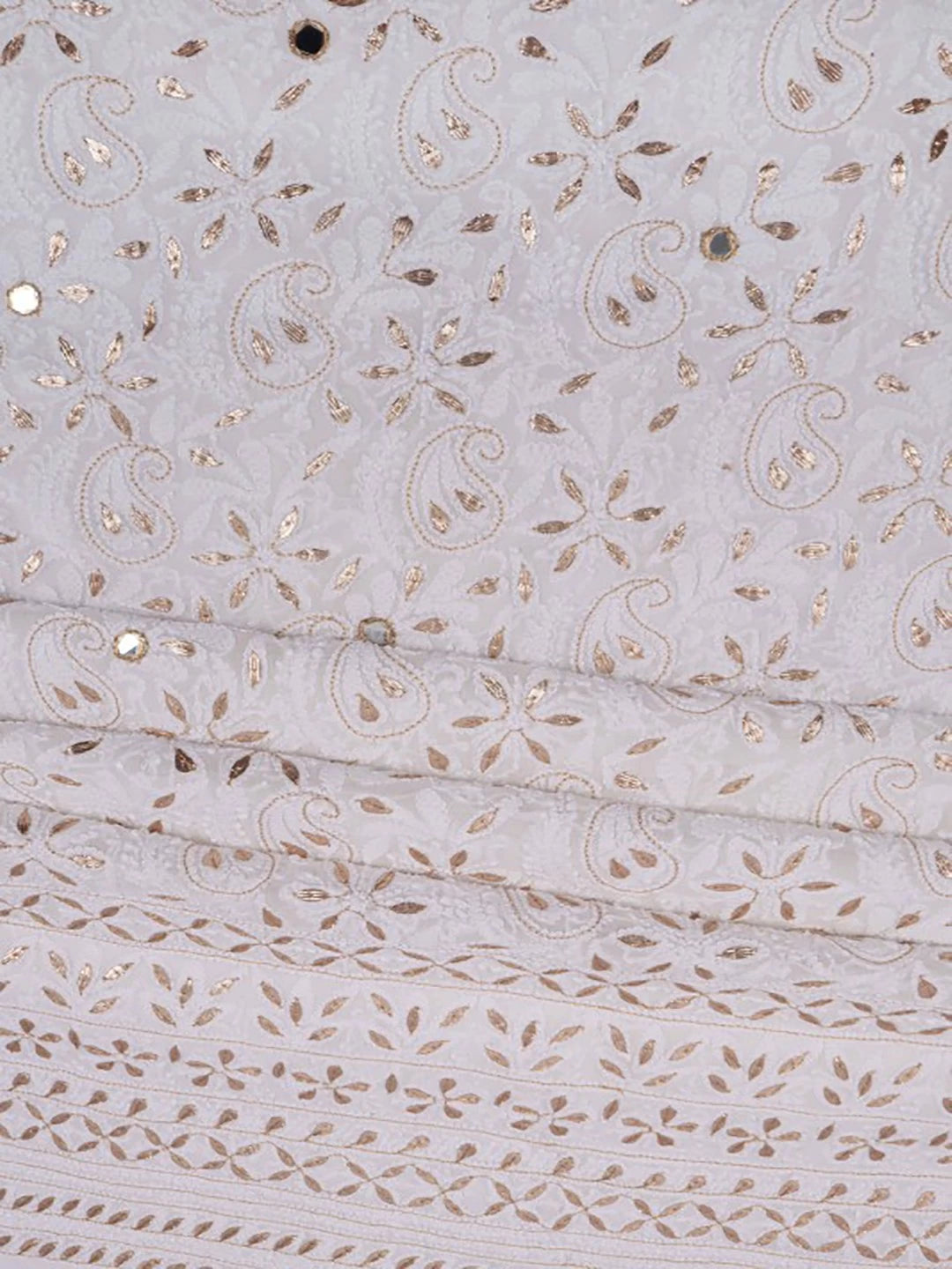 Ada Hand Embroidered White Georgette Lucknowi Chikankari Unstitched Kurta Dupatta Set With Gota Patti Work A618524
