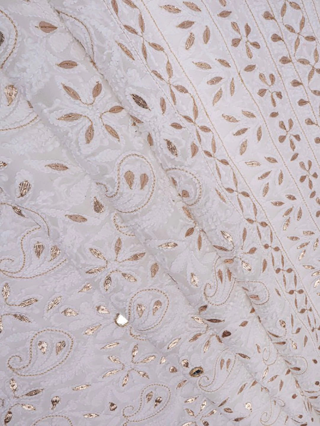 Ada Hand Embroidered White Georgette Lucknowi Chikankari Unstitched Kurta Dupatta Set With Gota Patti Work A618524