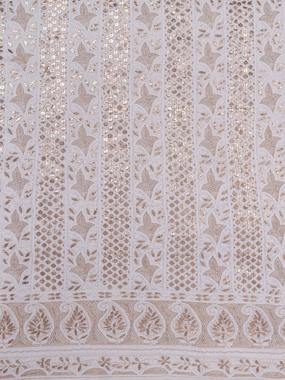 Ada Hand Embroidered White Georgette Lucknowi Chikankari Unstitched Kurta Dupatta Set With Gota Patti Work A619134