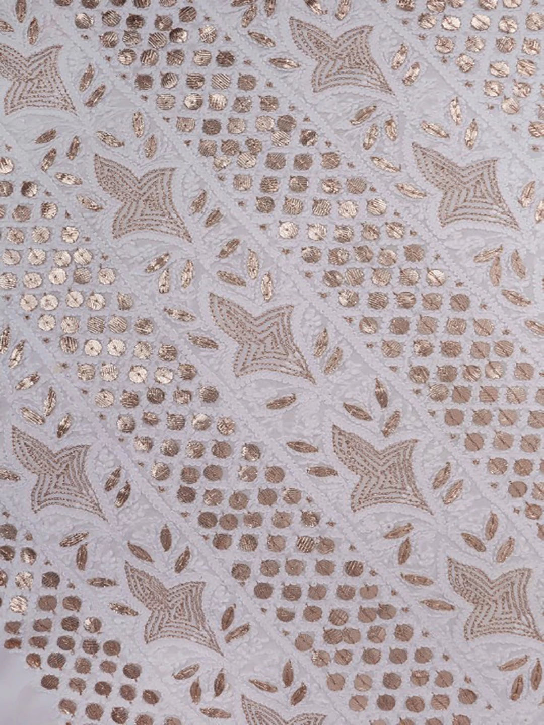 Ada Hand Embroidered White Georgette Lucknowi Chikankari Unstitched Kurta Dupatta Set With Gota Patti Work A619134