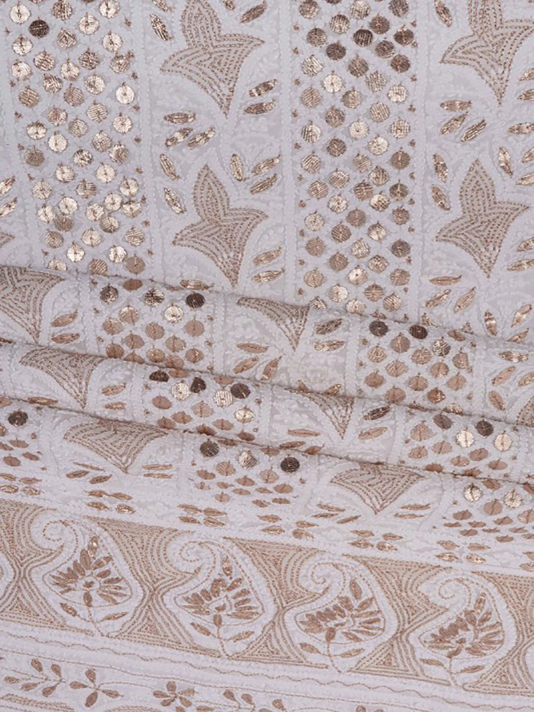Ada Hand Embroidered White Georgette Lucknowi Chikankari Unstitched Kurta Dupatta Set With Gota Patti Work A619134