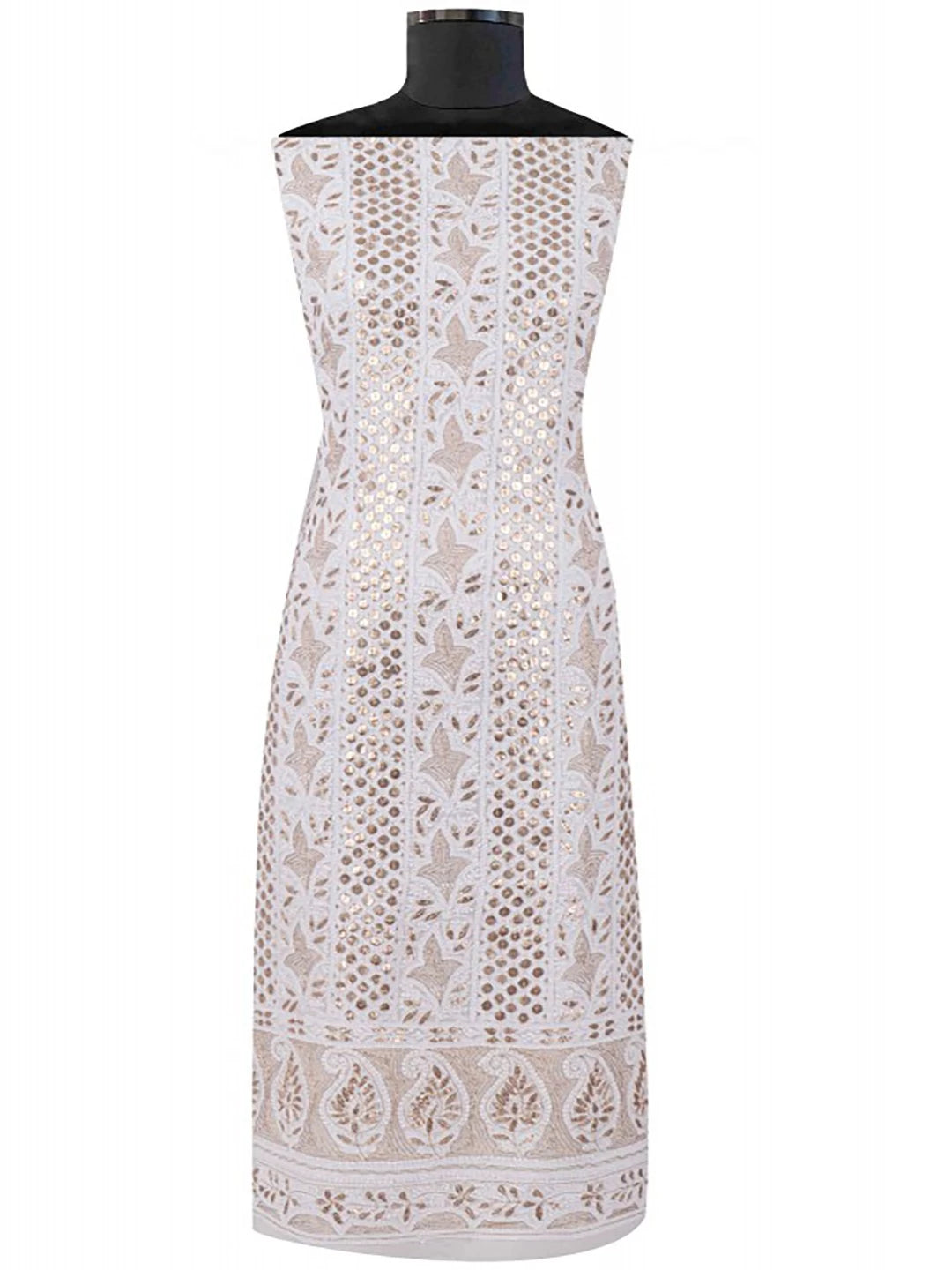 Ada Hand Embroidered White Georgette Lucknowi Chikankari Unstitched Kurta Dupatta Set With Gota Patti Work A619134