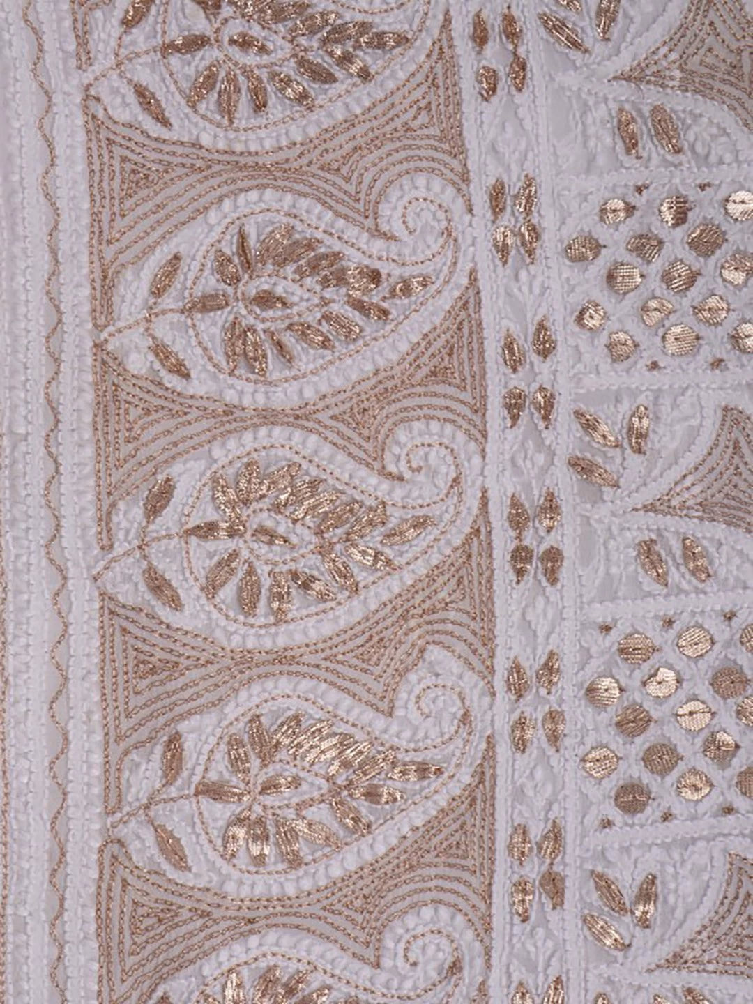 Ada Hand Embroidered White Georgette Lucknowi Chikankari Unstitched Kurta Dupatta Set With Gota Patti Work A619134