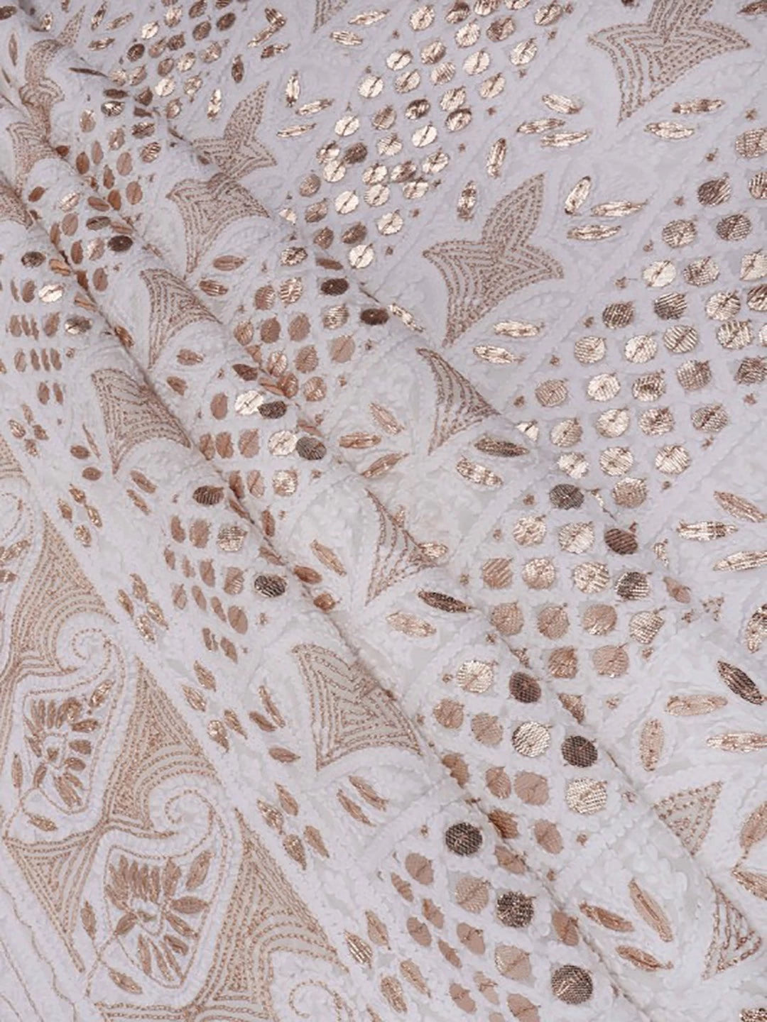 Ada Hand Embroidered White Georgette Lucknowi Chikankari Unstitched Kurta Dupatta Set With Gota Patti Work A619134