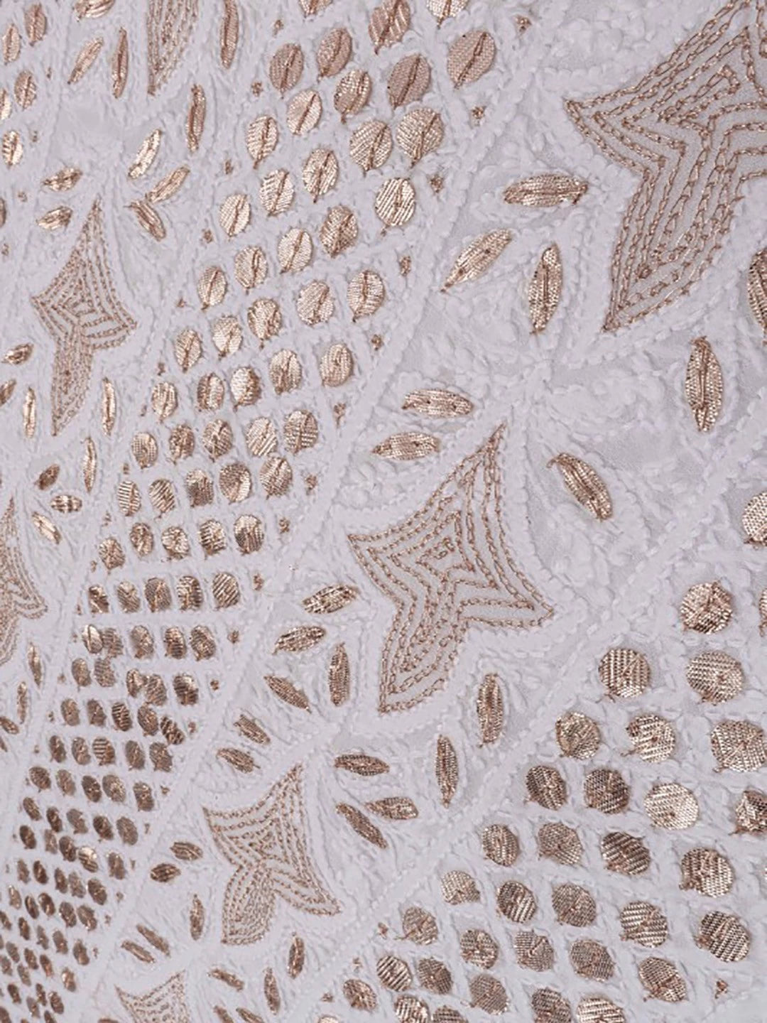 Ada Hand Embroidered White Georgette Lucknowi Chikankari Unstitched Kurta Dupatta Set With Gota Patti Work A619134