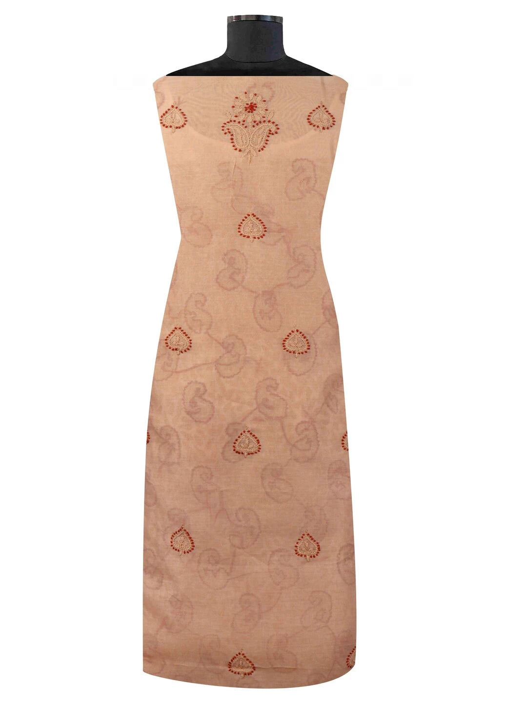 Ada Hand Embroidered Fawn Chanderi Lucknowi Chikankari Unstitched Kurta Dupatta Set 01A135940