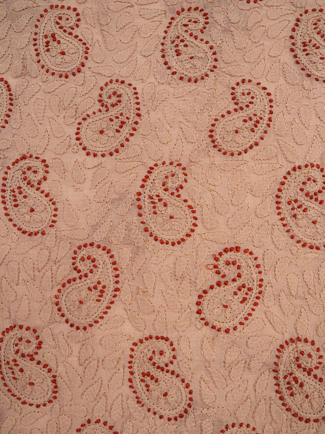 Ada Hand Embroidered Fawn Chanderi Lucknowi Chikankari Unstitched Kurta Dupatta Set 01A135940