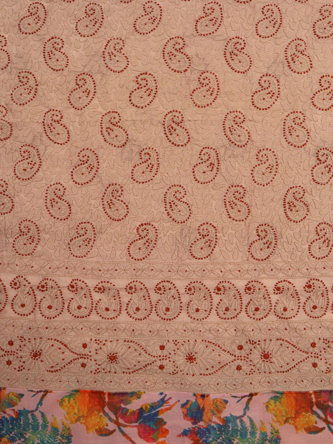 Ada Hand Embroidered Fawn Chanderi Lucknowi Chikankari Unstitched Kurta Dupatta Set 01A135940