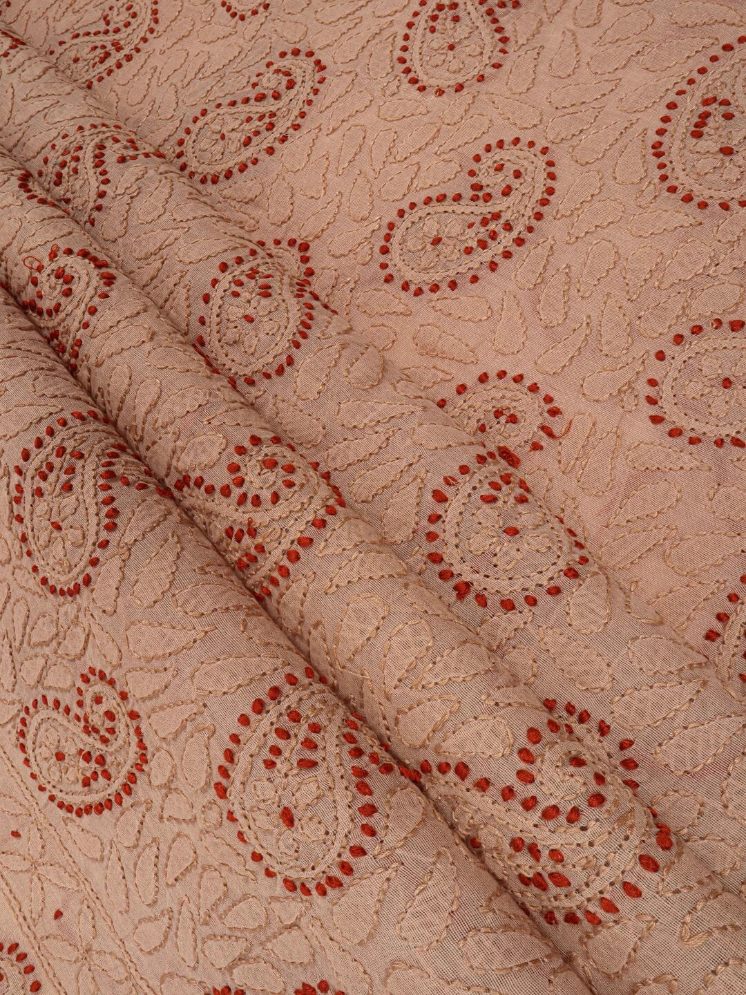 Ada Hand Embroidered Fawn Chanderi Lucknowi Chikankari Unstitched Kurta Dupatta Set 01A135940