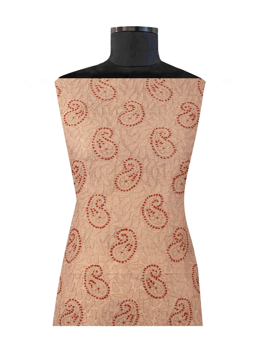 Ada Hand Embroidered Fawn Chanderi Lucknowi Chikankari Unstitched Kurta Dupatta Set 01A135940