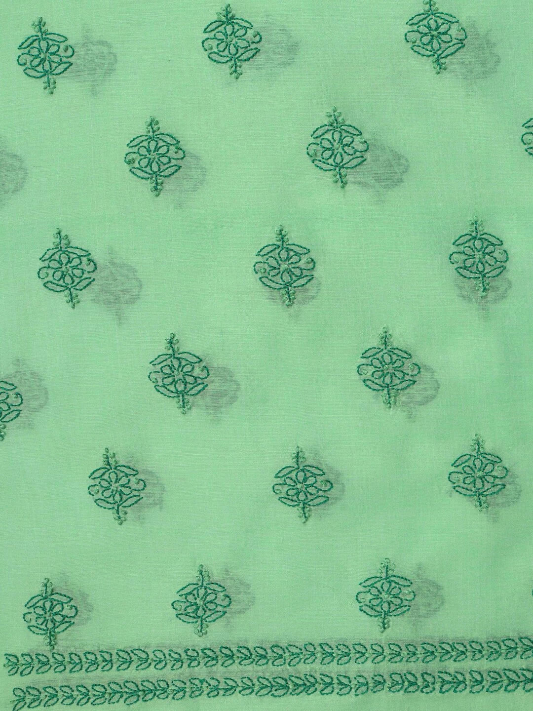 Ada Hand Embroidered Green Chanderi Lucknowi Chikankari unstitched Kurta Dupatta Set 01A118198