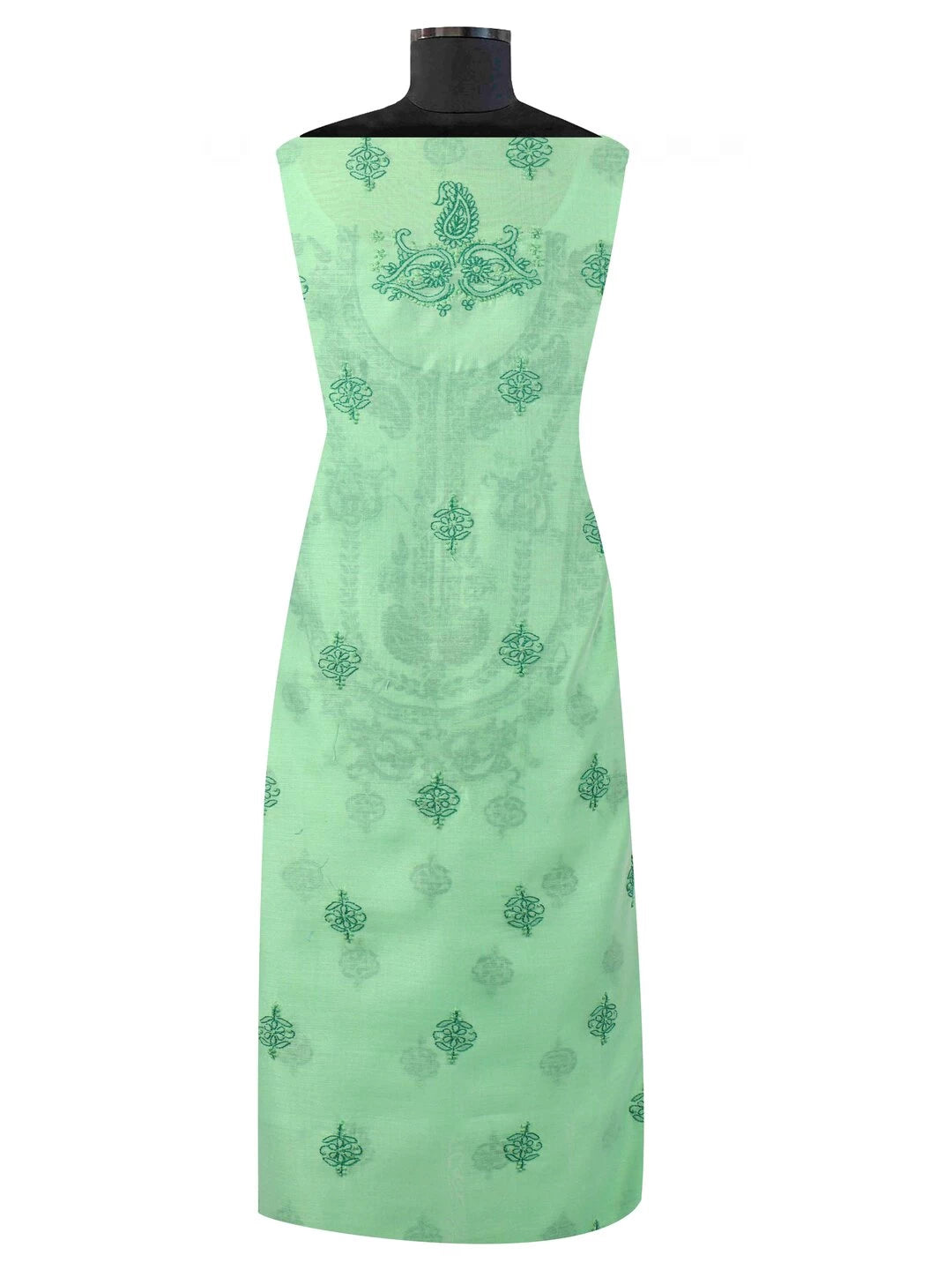 Ada Hand Embroidered Green Chanderi Lucknowi Chikankari unstitched Kurta Dupatta Set 01A118198