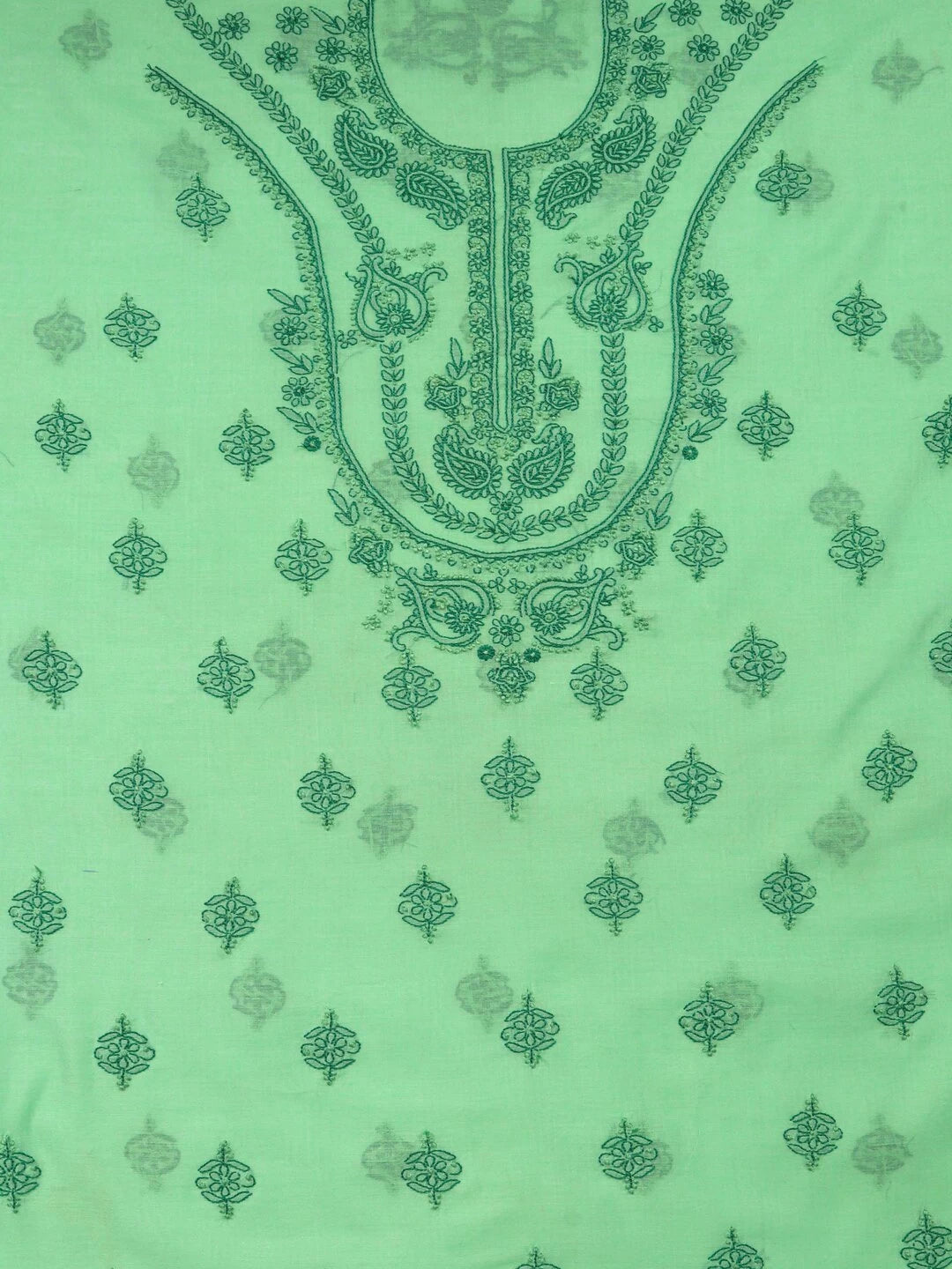 Ada Hand Embroidered Green Chanderi Lucknowi Chikankari unstitched Kurta Dupatta Set 01A118198