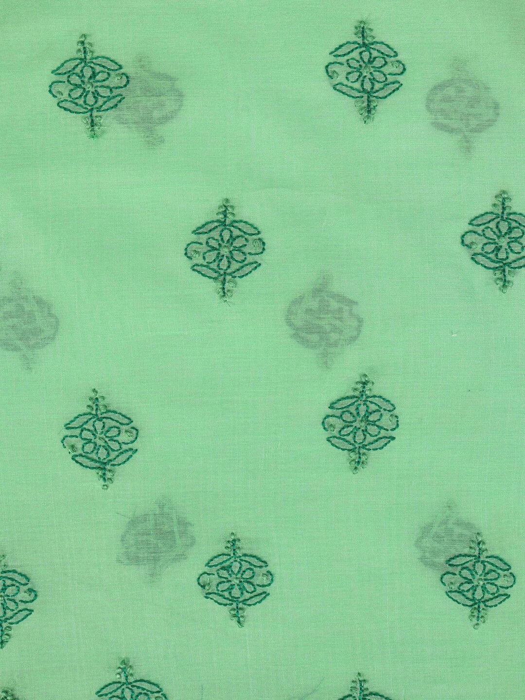 Ada Hand Embroidered Green Chanderi Lucknowi Chikankari unstitched Kurta Dupatta Set 01A118198