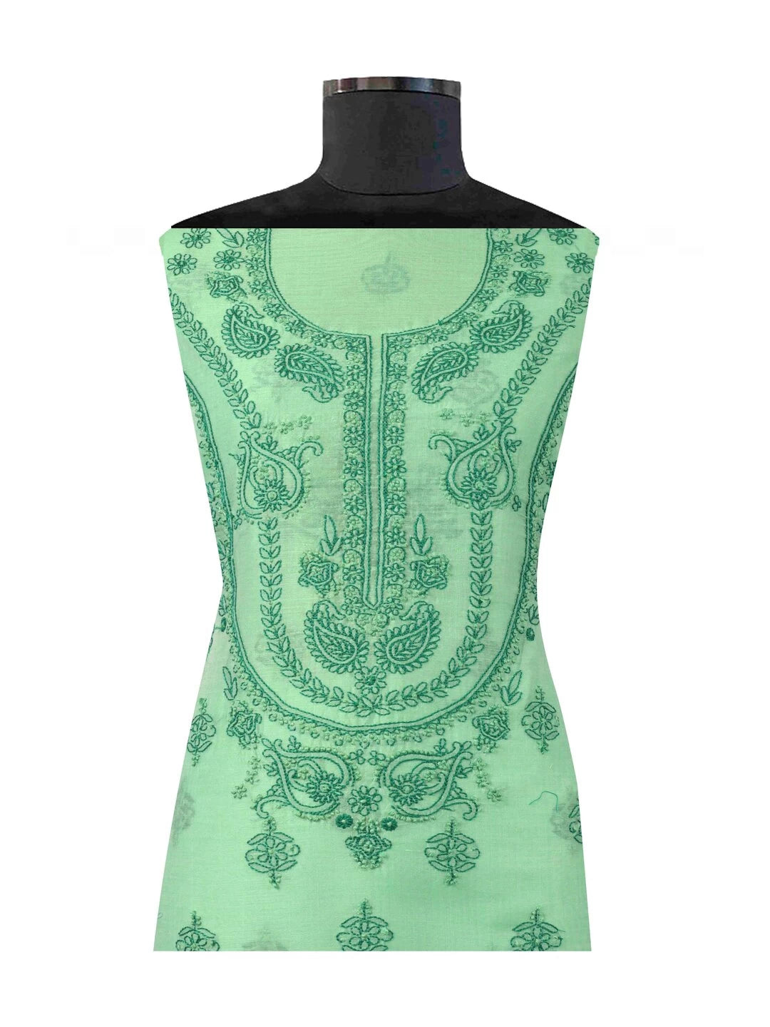 Ada Hand Embroidered Green Chanderi Lucknowi Chikankari unstitched Kurta Dupatta Set 01A118198