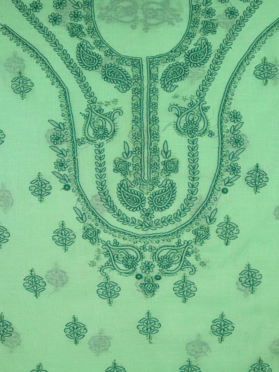 Ada Hand Embroidered Green Chanderi Lucknowi Chikankari unstitched Kurta Dupatta Set 01A118198