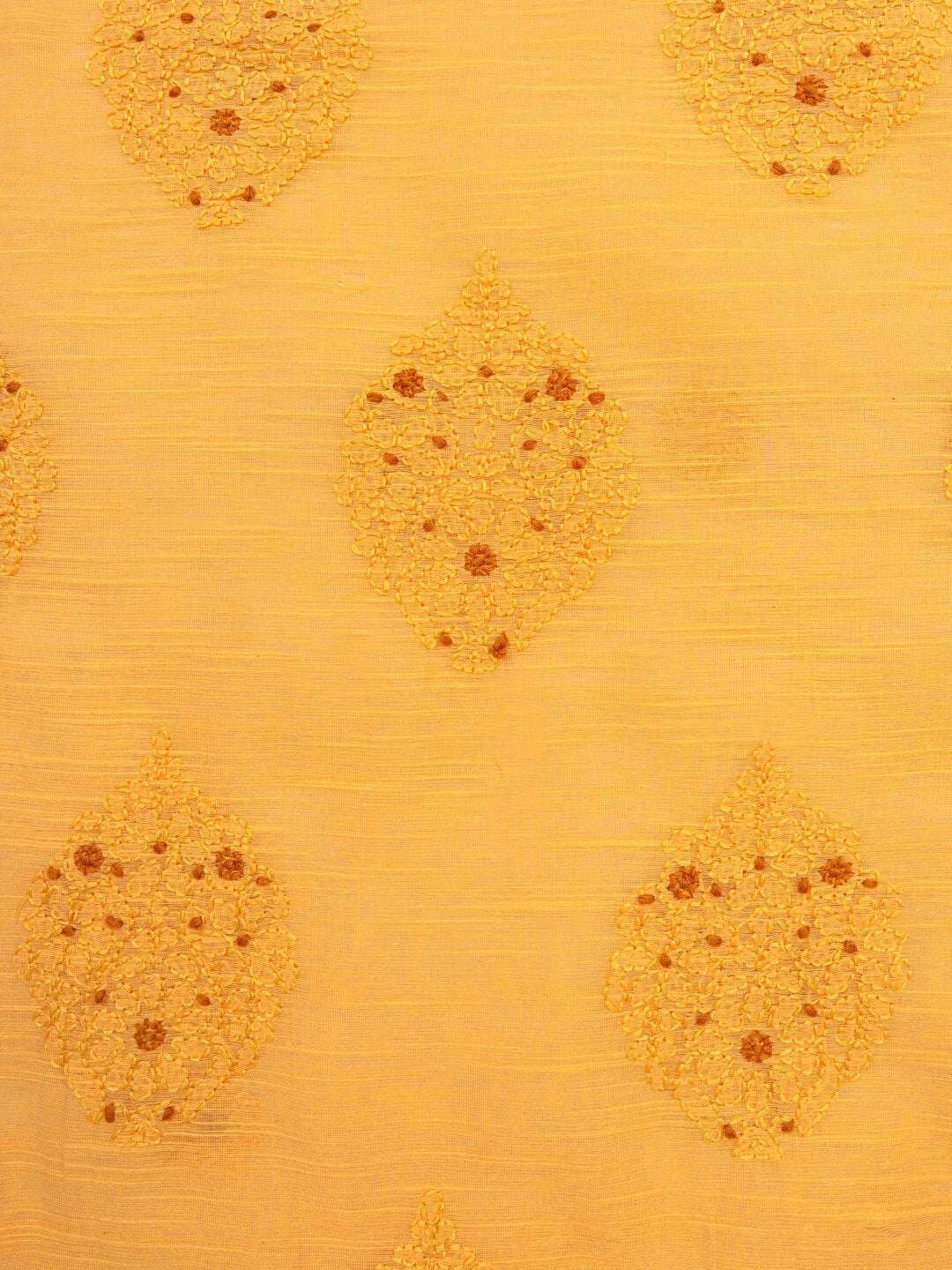Ada Hand Embroidered Mustard Chanderi Lucknowi Chikankari Unstitched Kurta Dupatta Set 01A127058