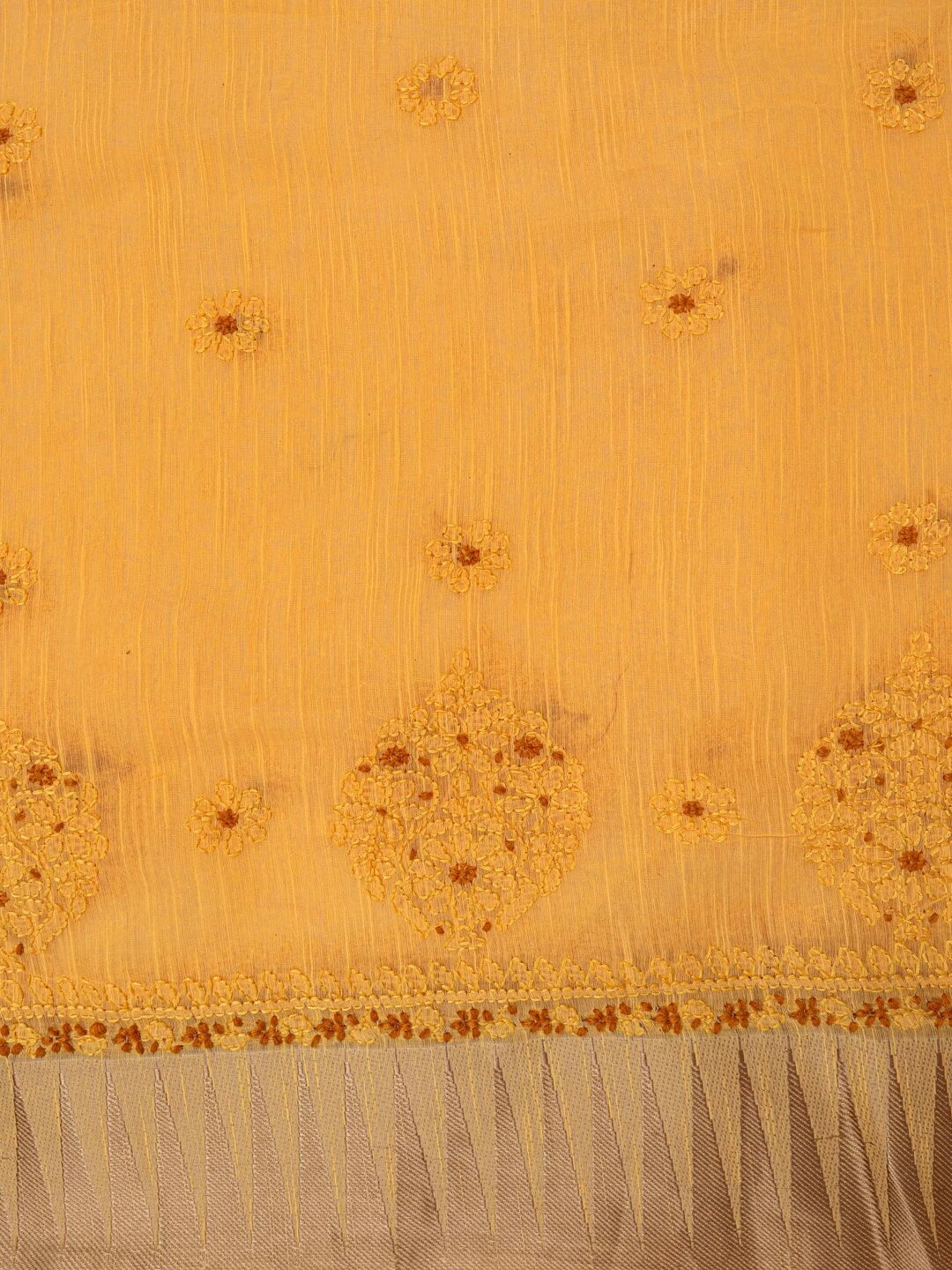 Ada Hand Embroidered Mustard Chanderi Lucknowi Chikankari Unstitched Kurta Dupatta Set 01A127058