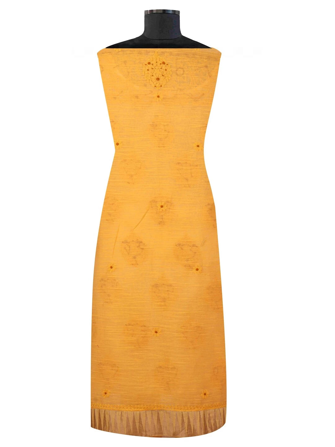 Ada Hand Embroidered Mustard Chanderi Lucknowi Chikankari Unstitched Kurta Dupatta Set 01A127058