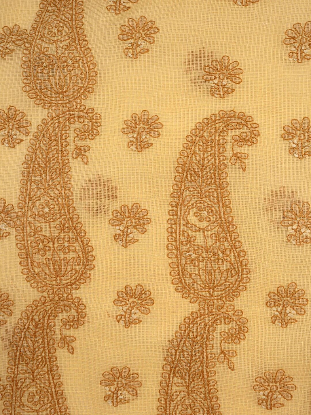 Ada Hand Embroidered Fawn Kota Lucknowi Chikankari Unstitched Kurta Dupatta Set 01A127244