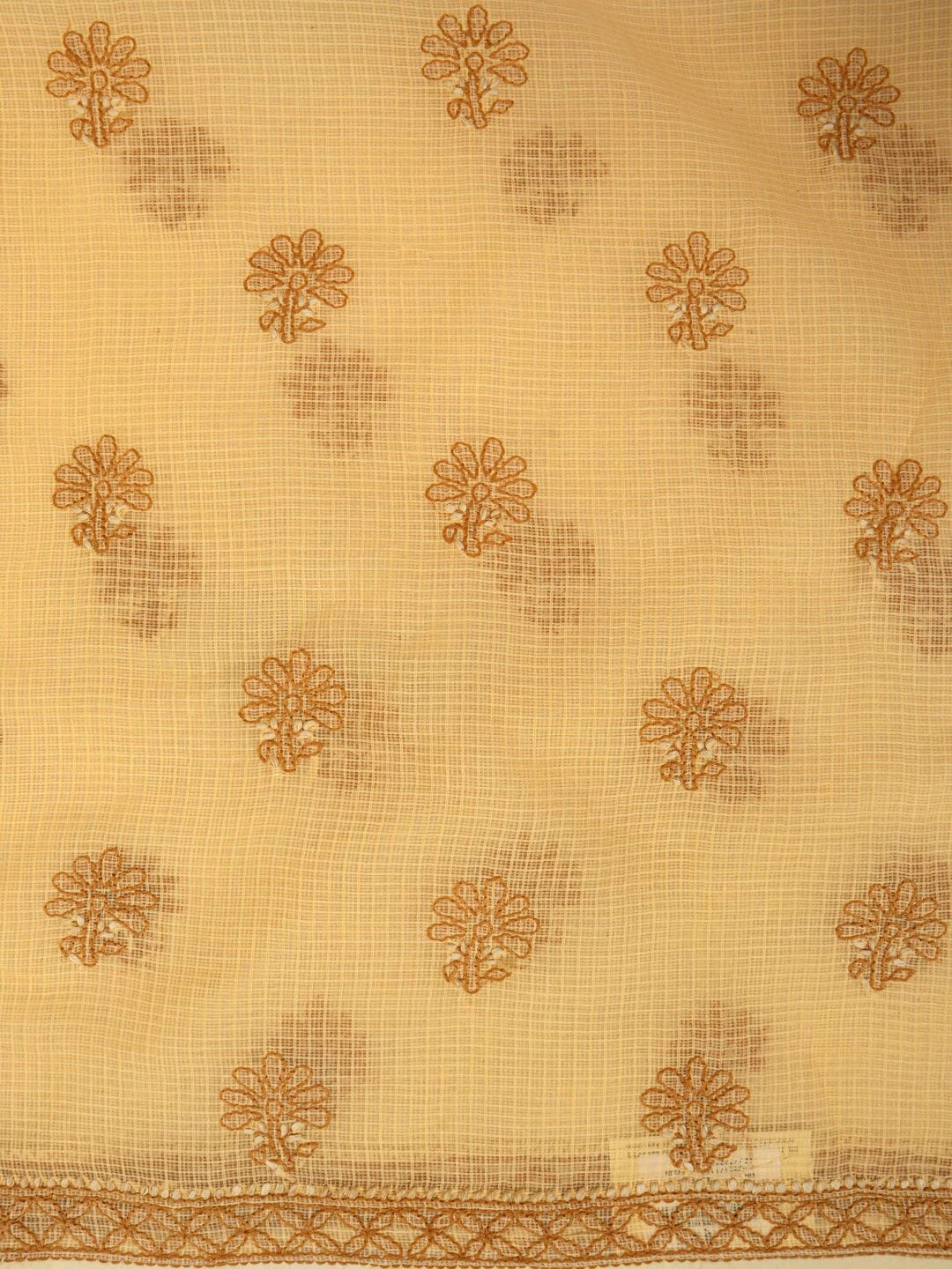 Ada Hand Embroidered Fawn Kota Lucknowi Chikankari Unstitched Kurta Dupatta Set 01A127244