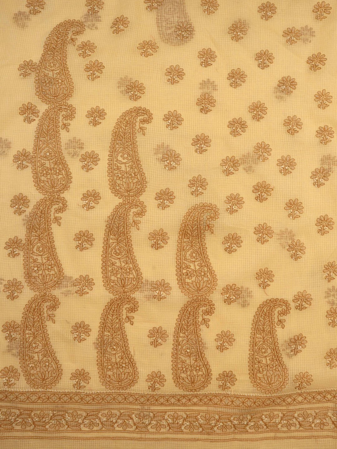 Ada Hand Embroidered Fawn Kota Lucknowi Chikankari Unstitched Kurta Dupatta Set 01A127244