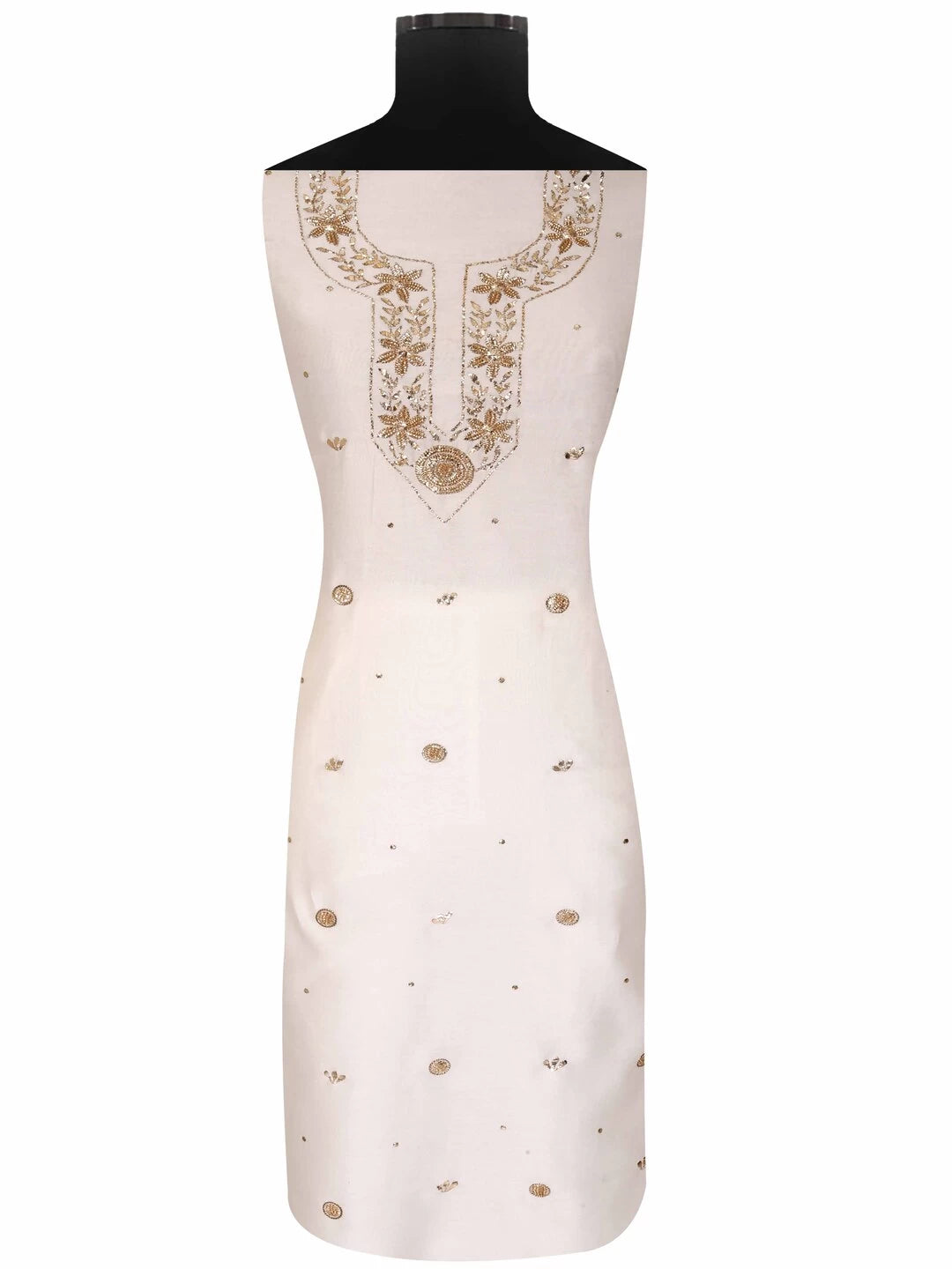 Ada Hand Embroidered Cream Chanderi Lucknowi Chikankari Unstitched Kurta Dupatta Set With Muqaish Work 01A127381