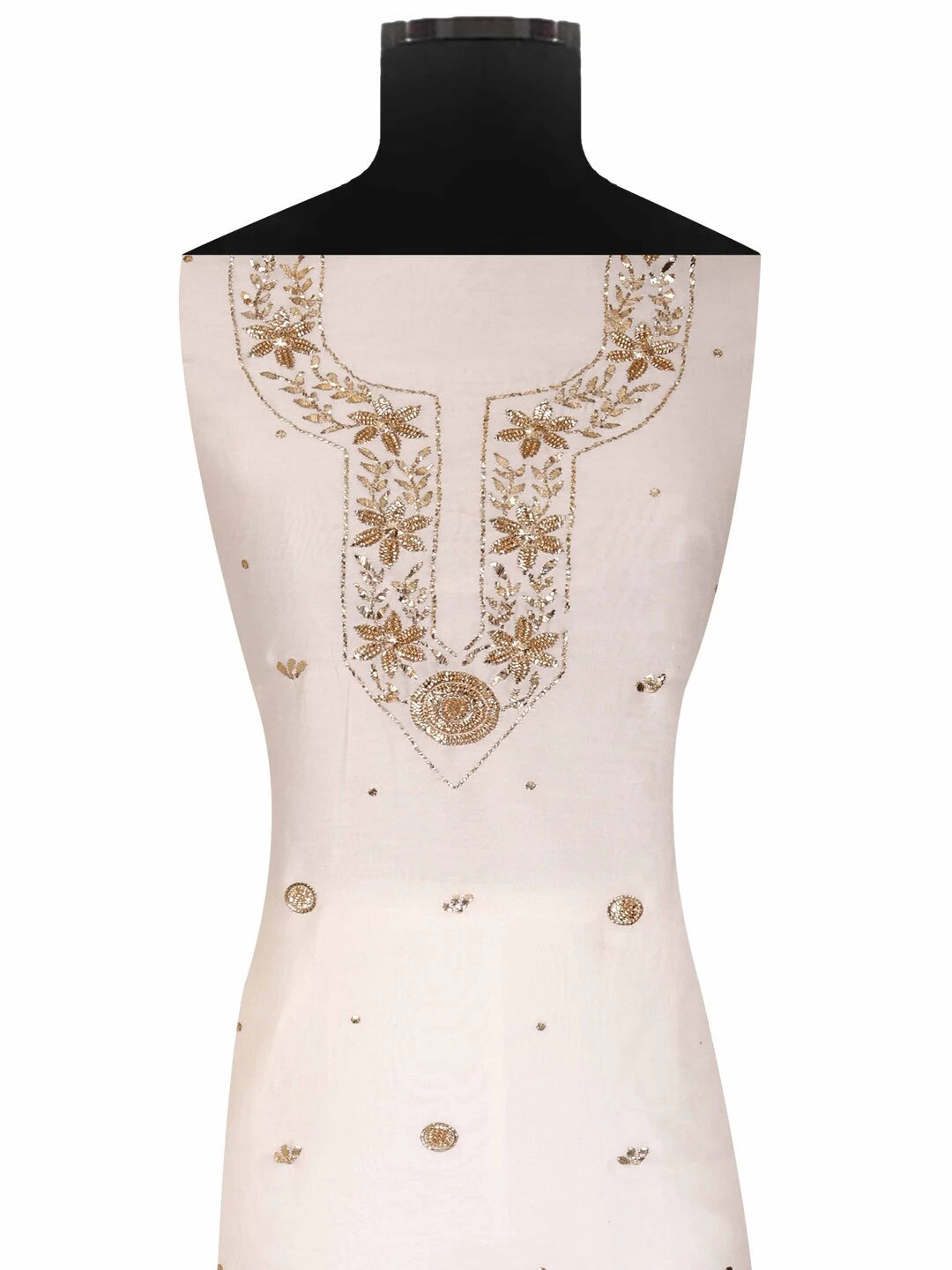 Ada Hand Embroidered Cream Chanderi Lucknowi Chikankari Unstitched Kurta Dupatta Set With Muqaish Work 01A127381