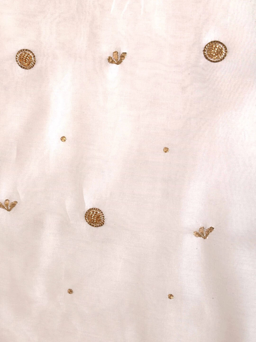 Ada Hand Embroidered Cream Chanderi Lucknowi Chikankari Unstitched Kurta Dupatta Set With Muqaish Work 01A127381