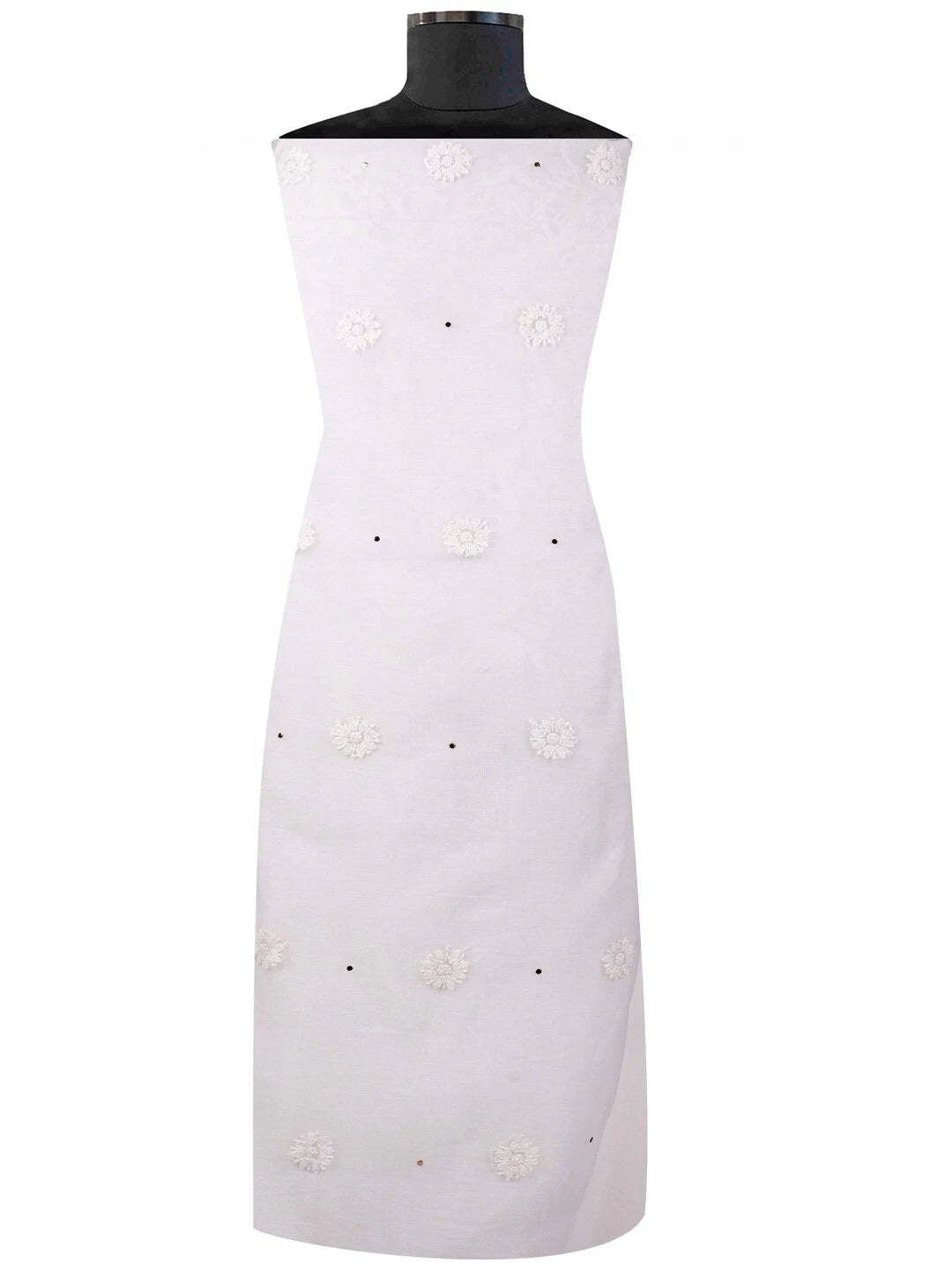 Ada Hand Embroidered White Kota Lucknowi Chikankari Unstitched Kurta Dupatta Set With Muqaish Work 01A128109