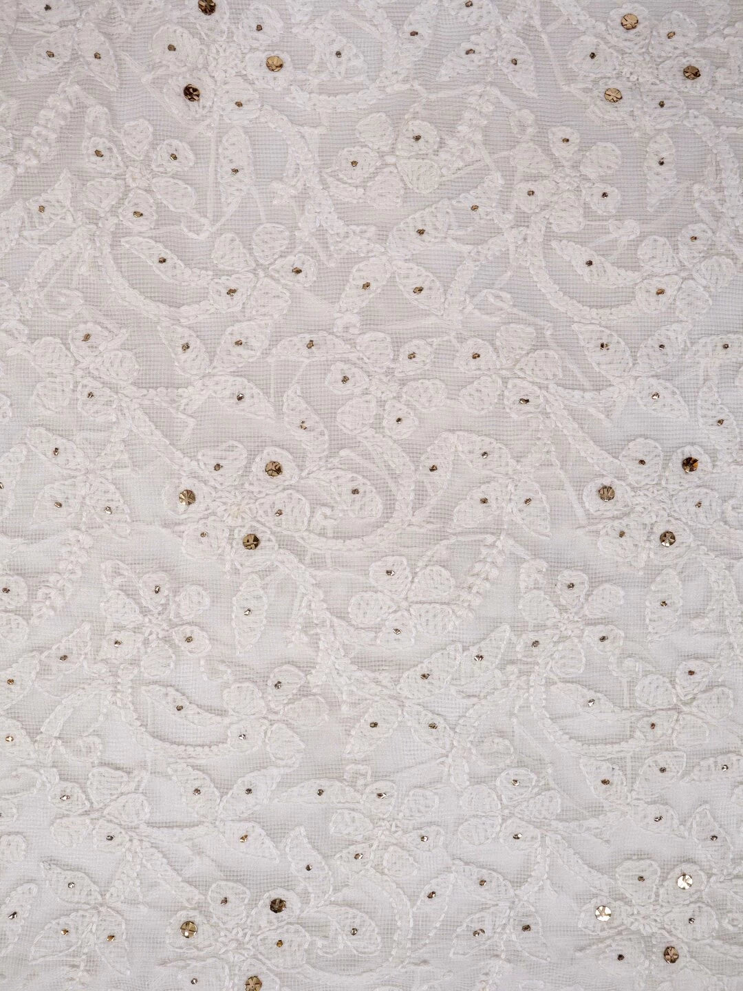 Ada Hand Embroidered White Kota Lucknowi Chikankari Unstitched Kurta Dupatta Set With Muqaish Work 01A128109