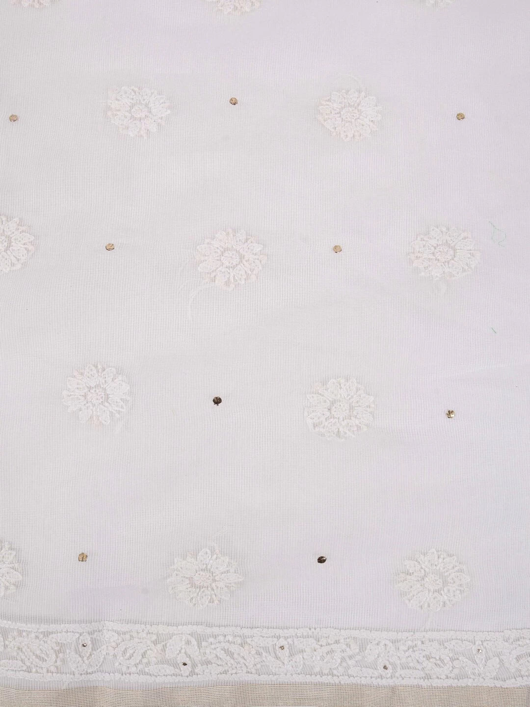 Ada Hand Embroidered White Kota Lucknowi Chikankari Unstitched Kurta Dupatta Set With Muqaish Work 01A128109