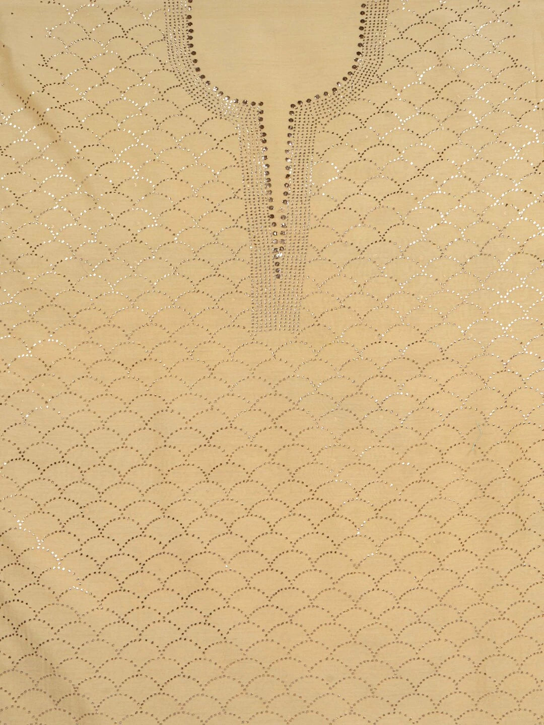 Ada Hand Embroidered Light Fawn Chanderi Lucknowi Chikankari Unstitched Kurta Dupatta Set With Muqaish Work 01A28558