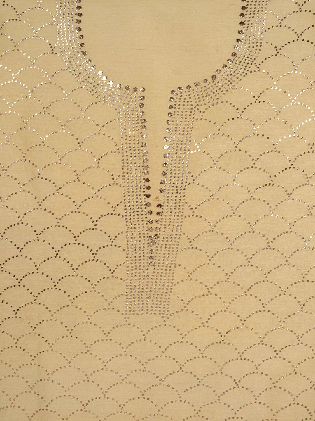 Ada Hand Embroidered Light Fawn Chanderi Lucknowi Chikankari Unstitched Kurta Dupatta Set With Muqaish Work 01A28558