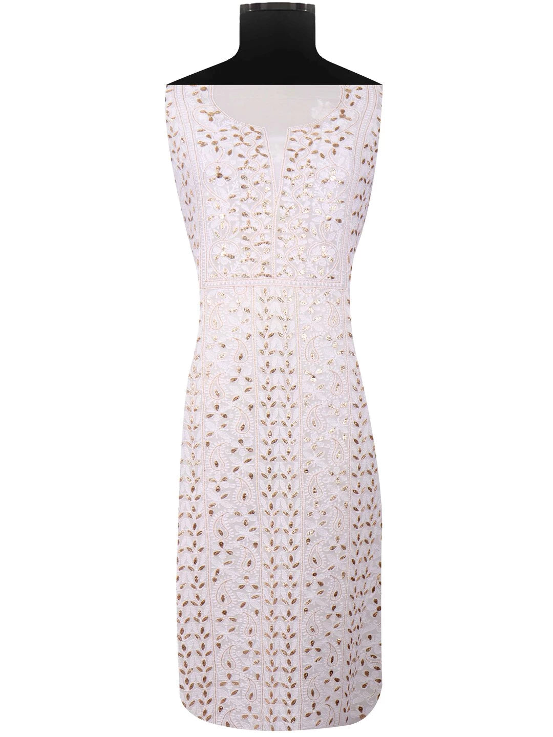 Ada Hand Embroidered White Georgette Lucknowi Chikankari Unstitched Kurta Dupatta Set With Gota Patti Work 01A75526
