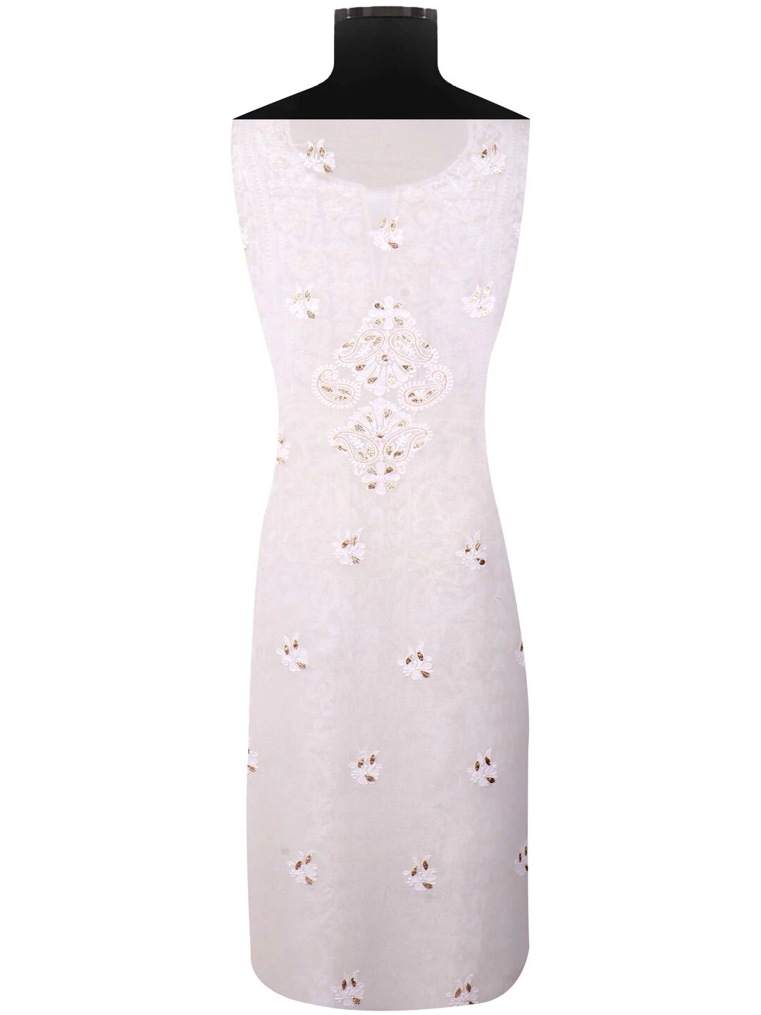 Ada Hand Embroidered White Georgette Lucknowi Chikankari Unstitched Kurta Dupatta Set With Gota Patti Work 01A75526