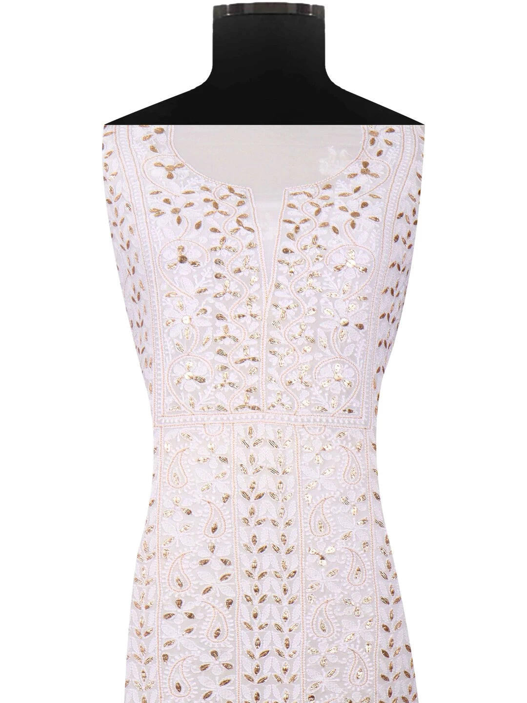 Ada Hand Embroidered White Georgette Lucknowi Chikankari Unstitched Kurta Dupatta Set With Gota Patti Work 01A75526