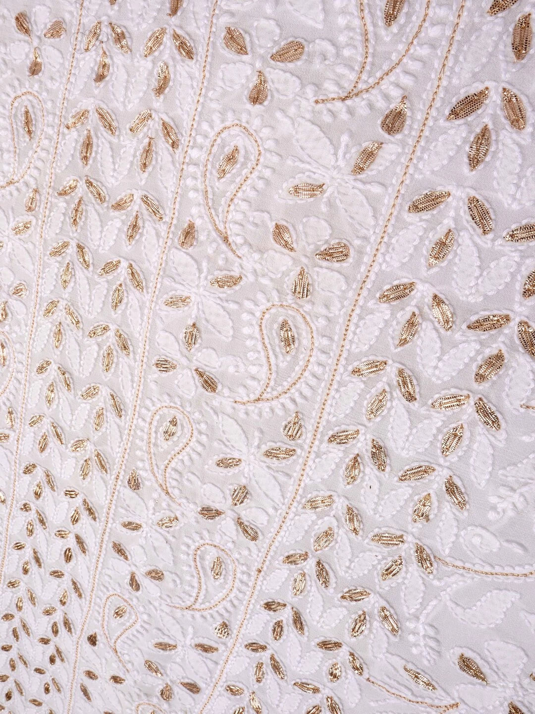 Ada Hand Embroidered White Georgette Lucknowi Chikankari Unstitched Kurta Dupatta Set With Gota Patti Work 01A75526